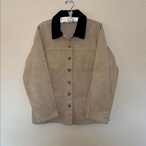 HYFVE Beige Corduroy Utility Jacket with Black Collar